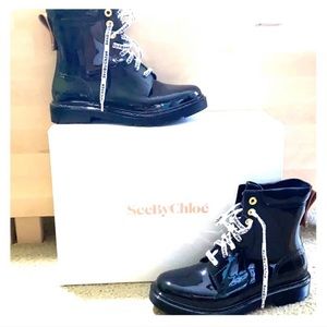 Chloe Black Patent Combat Boots